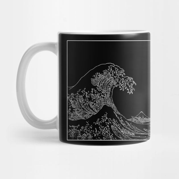 The Great Wave Off Kanagawa White ink by HappyGiftArt